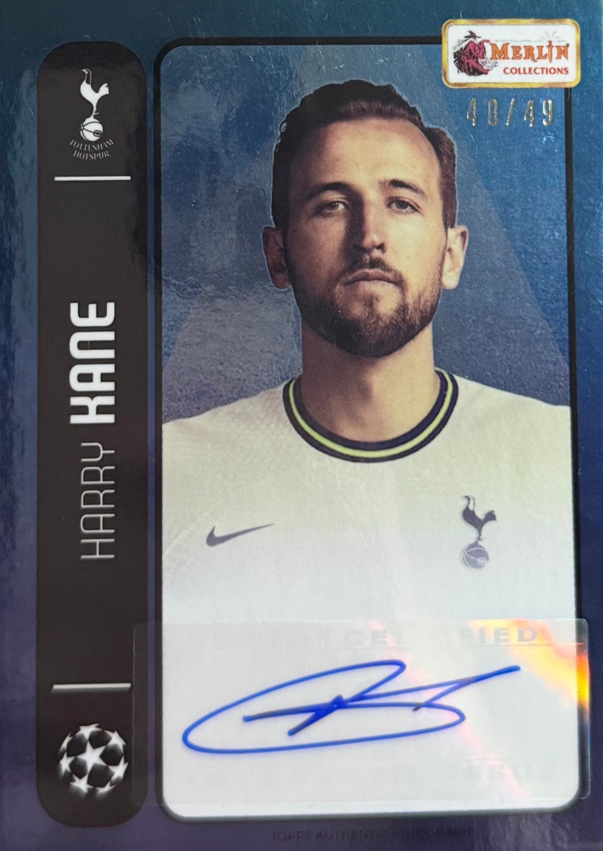 Harry Kane Signed Official Merlin 40/49 Auto Card/ Tottenham Hotspur 2022/23 Home Shirt- Deluxe Framed