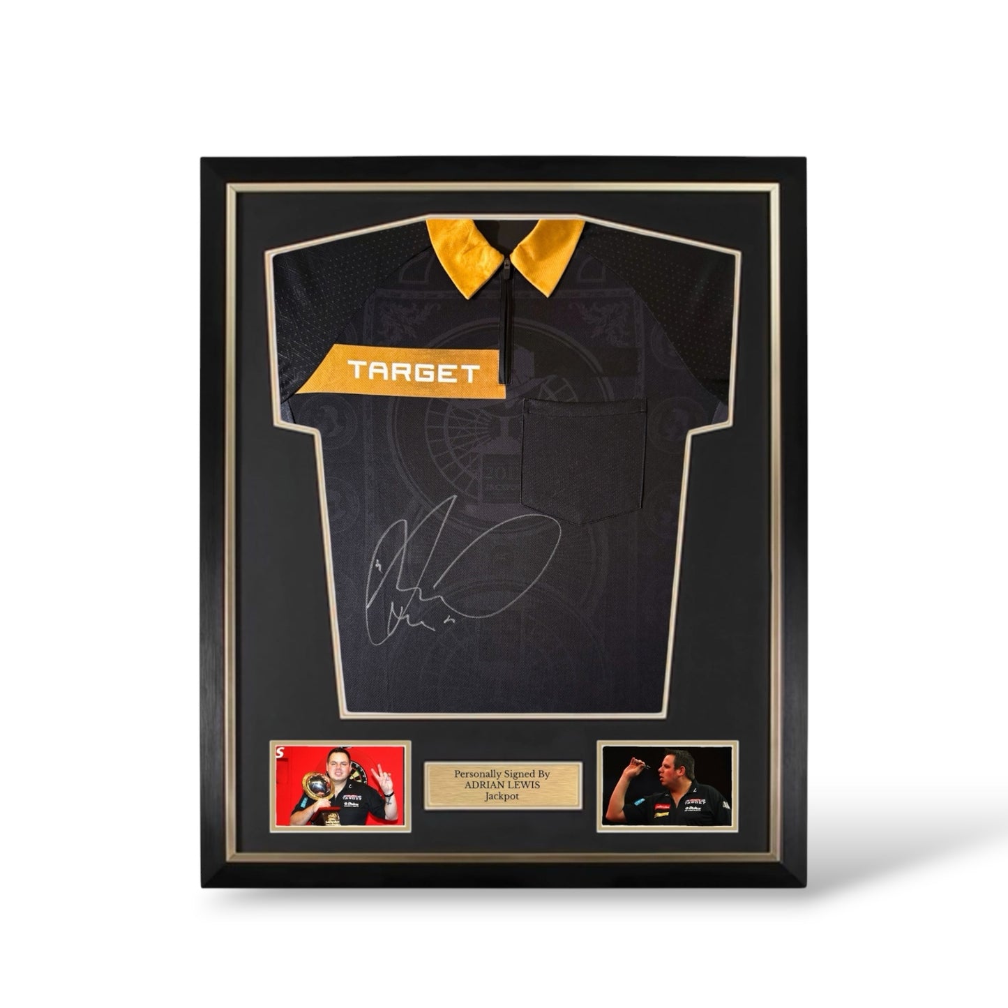 Adrian Lewis Signed Target Darts Shirt- Deluxe Framed