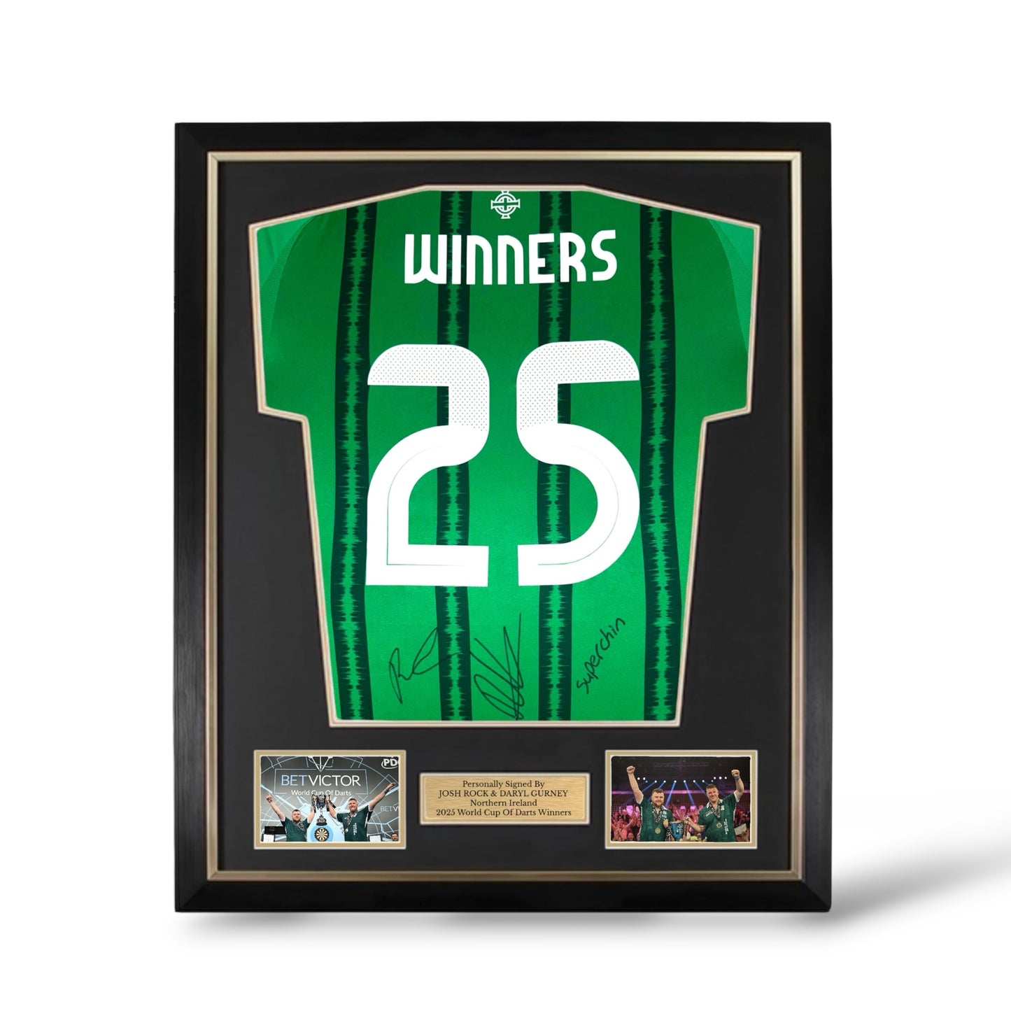 Josh Rock and Daryl Gurney Signed Northern Ireland Shirt/ World Cup Of Darts 2025 Winners- Deluxe Framed