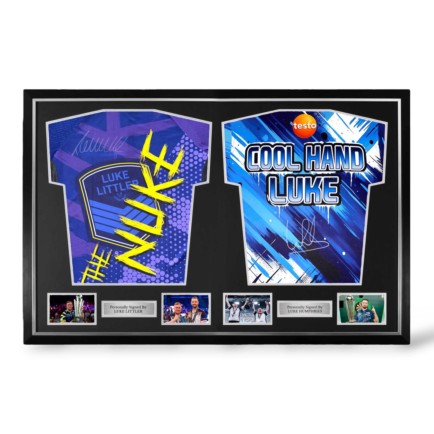 Luke Littler and Luke Humphries Signed Official Darts Shirts- Dual Deluxe Framed