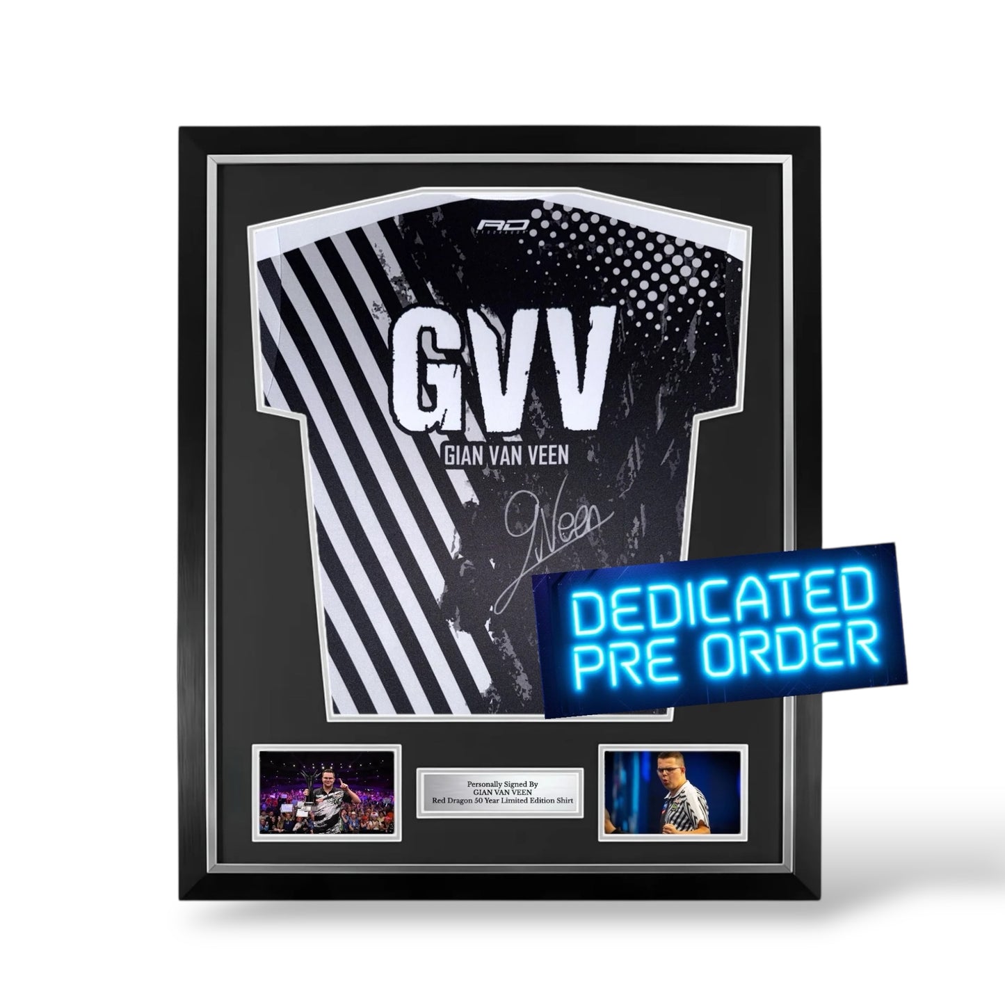 PRE ORDER Gian Van Veen Signed And Dedicated Official Red Dragon 50 Years Anniversary Shirt- Deluxe Framed