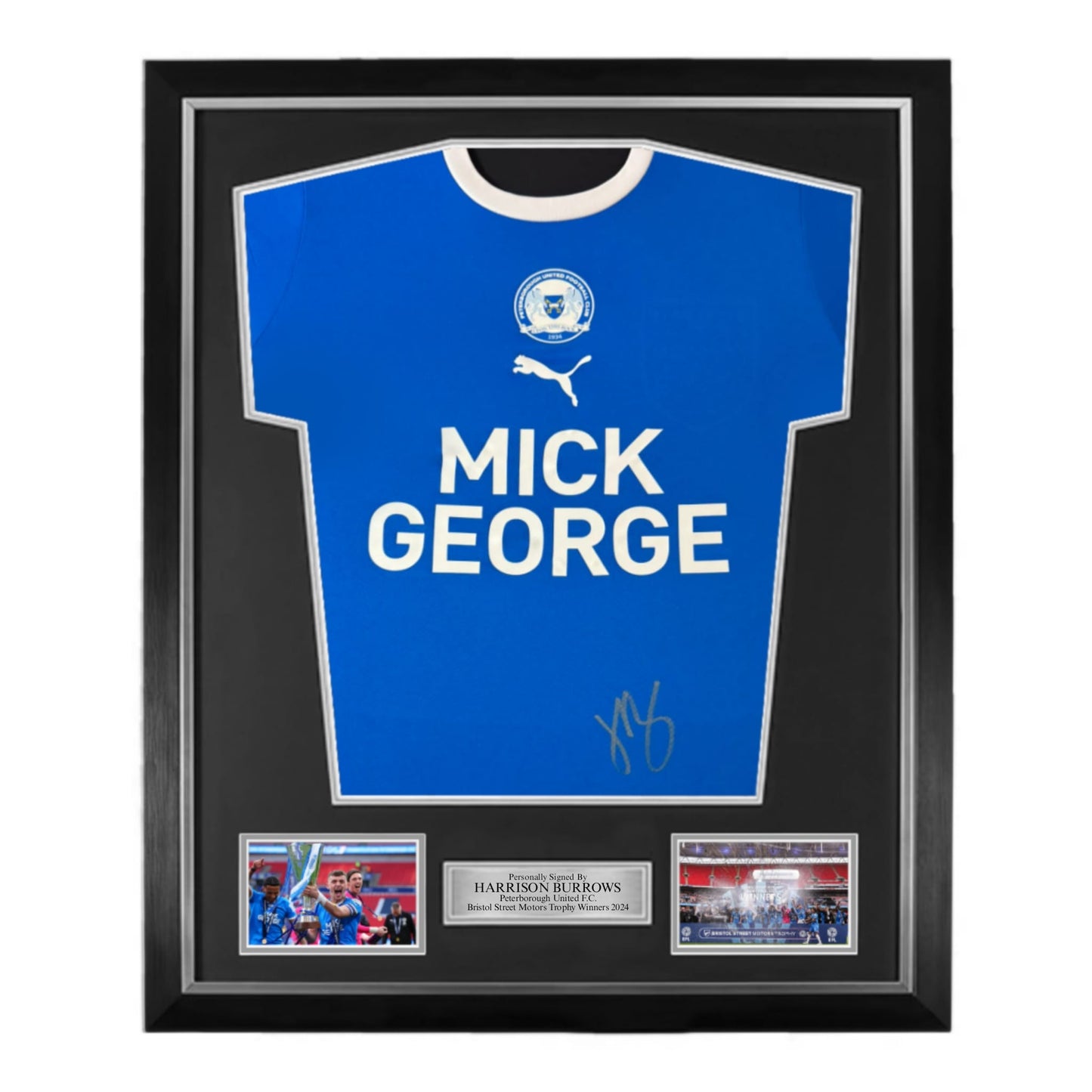Harrison Burrows Front Signed Peterborough United 2023/24 Home Shirt- Deluxe Framed