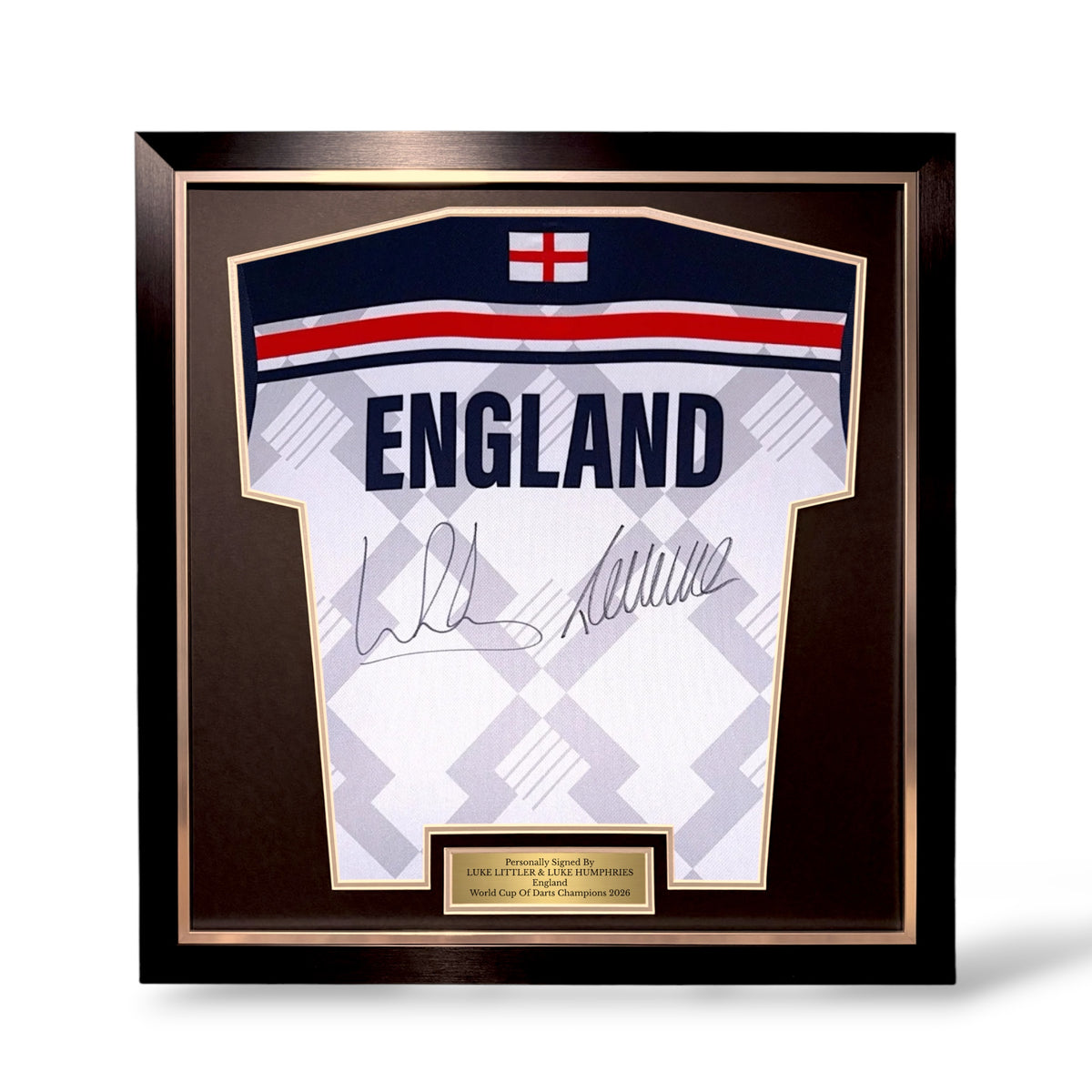 Luke Humphries and Luke Littler Signed England World Cup Of Darts 2026 Shirt- Simple Deluxe Framed