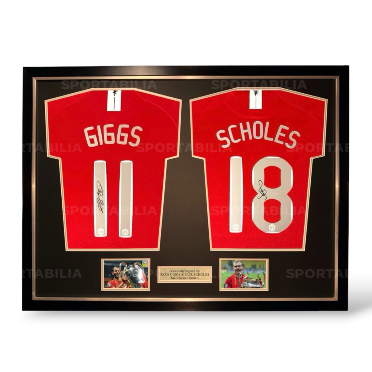 Ryan Giggs and Paul Scholes Signed Manchester United 2008 Shirts- Dual Deluxe Framed