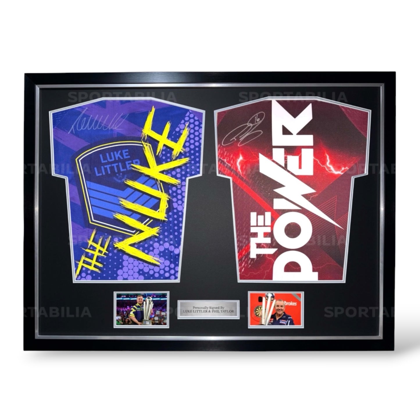 Phil Taylor and Luke Littler Signed Official Darts Shirts- Dual Deluxe Framed