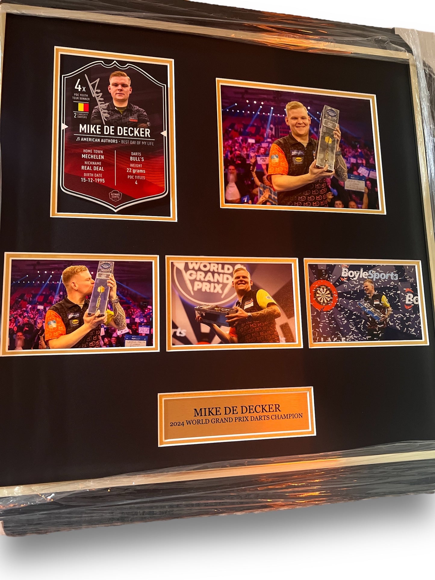 Mike De Decker Signed World Grand Prix Darts Champion 2024 Ultimate Card- Deluxe Framed