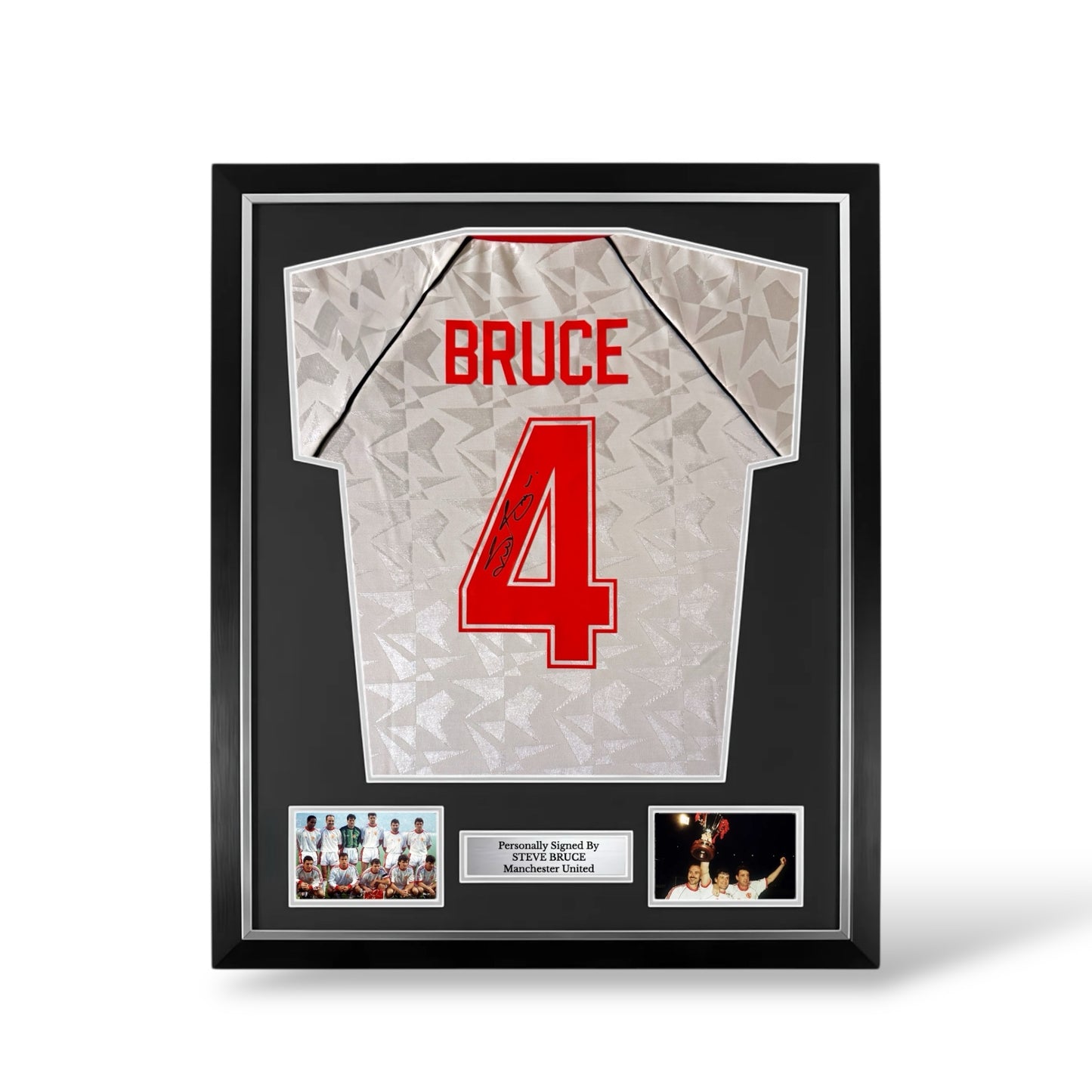 Steve Bruce Signed Manchester United 1991 European Cup Winners Cup Shirt- Deluxe Framed