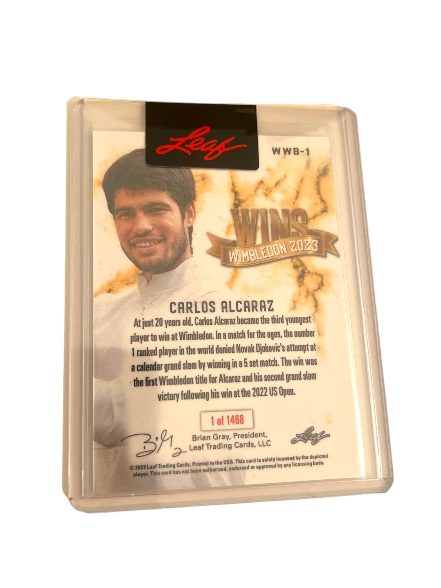 CARLOS ALCARAZ Wins Wimbledon 2023 LEAF Trading Card (unsigned)