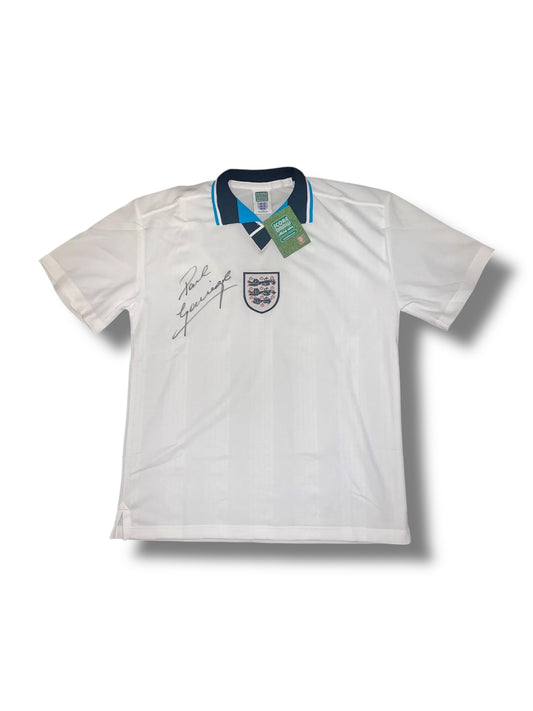 Paul Gascoigne ‘Gazza’ Front Signed Official Score Draw England Euro 1996 Home Shirt