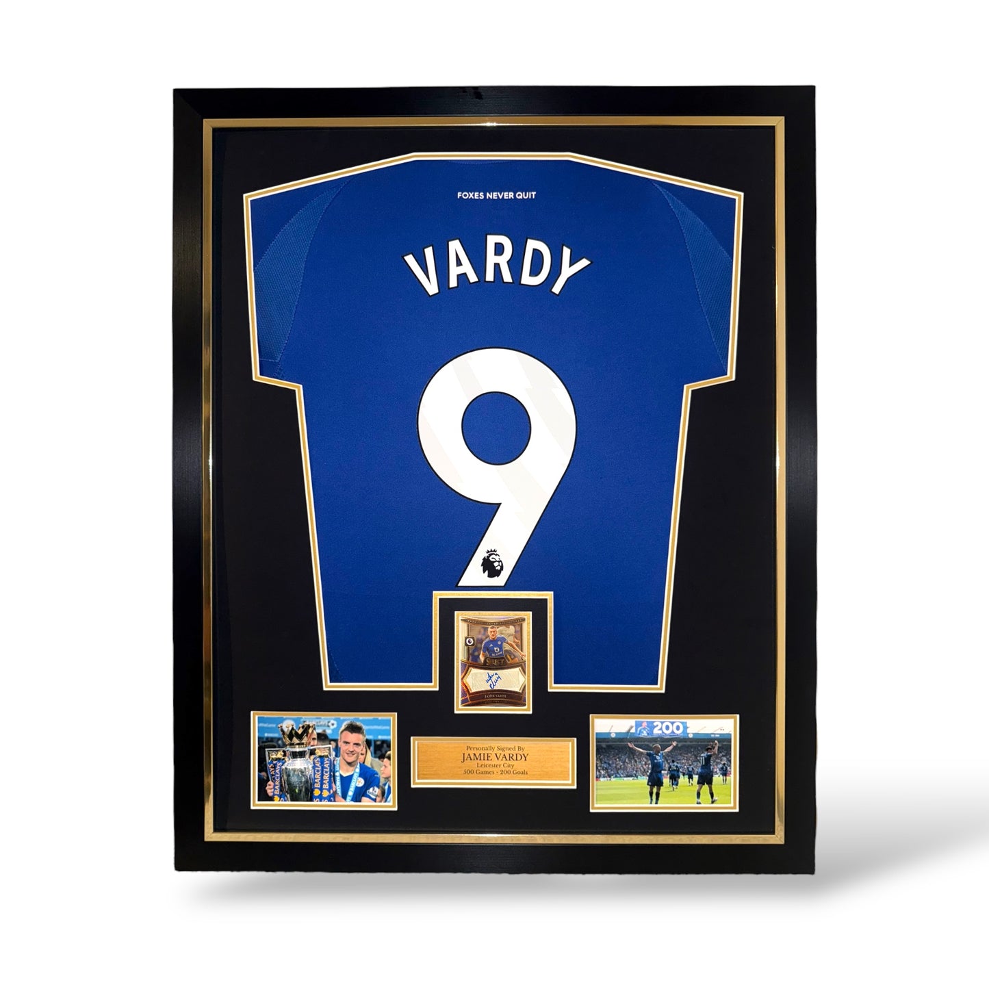 Jamie Vardy Signed Panini Auto Card/ Leicester City 2024/25 Home Shirt- Deluxe Framed