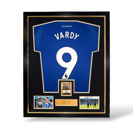 Jamie Vardy Signed Panini Auto Card/ Leicester City 2024/25 Home Shirt- Deluxe Framed