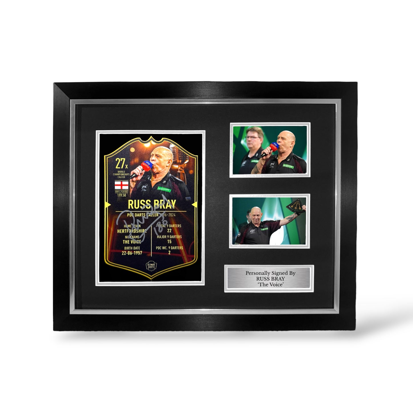 Russ Bray Signed Ultimate Darts Card- Deluxe Framed