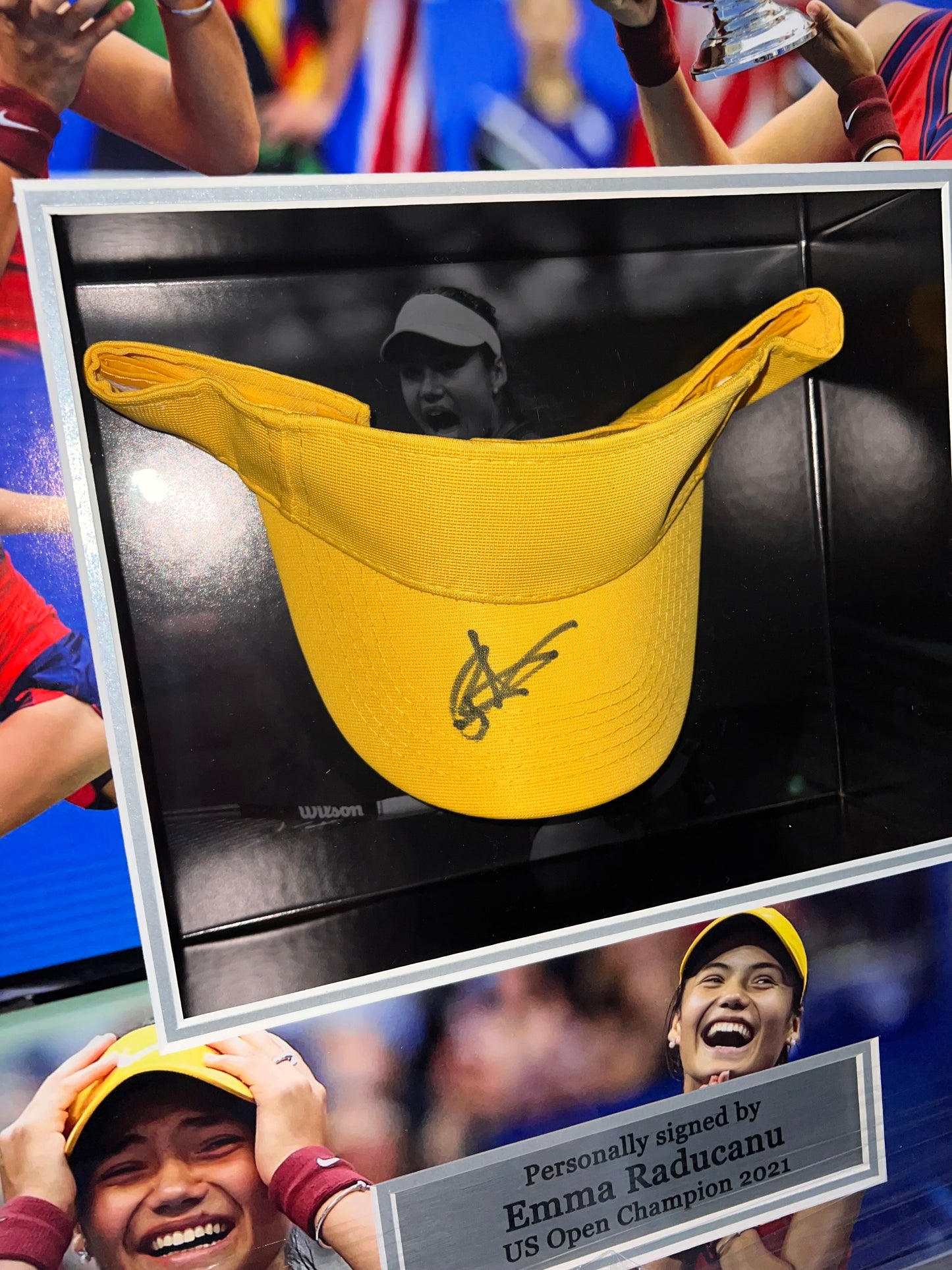 Emma Raducanu Signed Tennis Visor- Deluxe Framed US Open Champion 2021