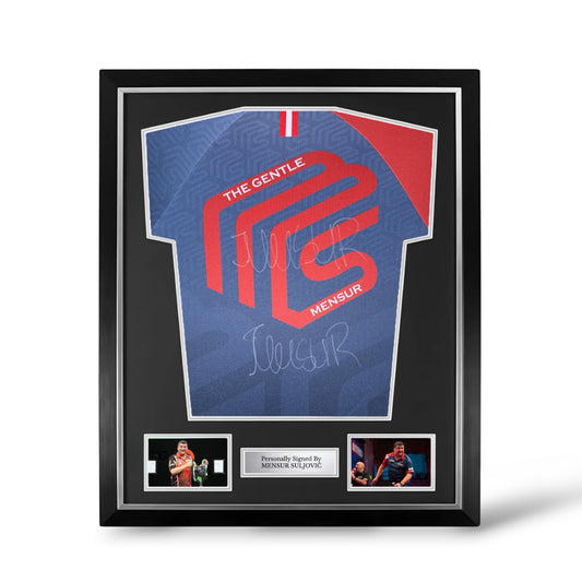 Mensur Suljovic Signed Official Darts Shirt- Deluxe Framed
