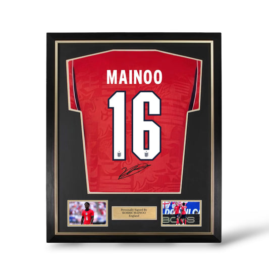 Kobbie Mainoo Signed England World Cup 2026 Away Shirt- Deluxe Framed