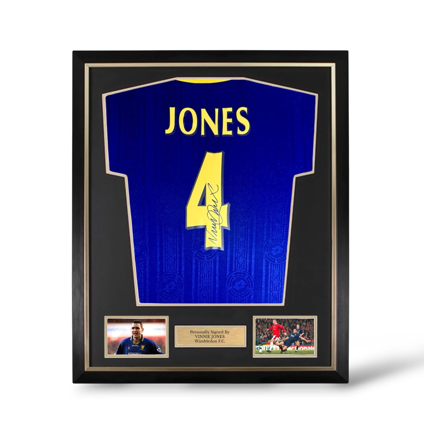Vinnie Jones Signed Wimbledon 1997-98 Home Shirt- Deluxe Framed