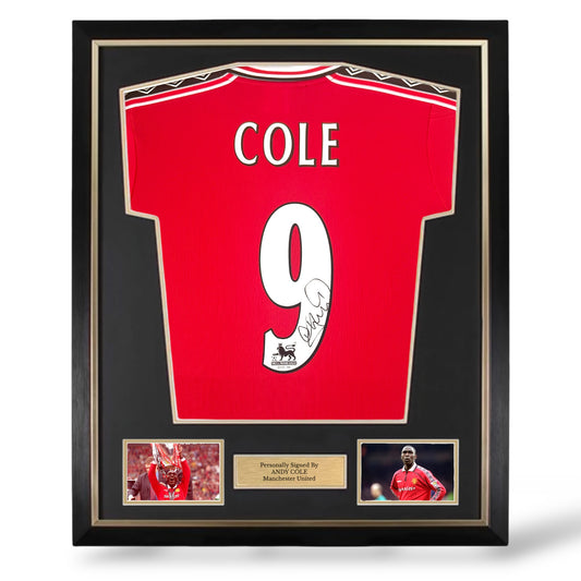 Andy Cole Signed Manchester United 1999 Premier League Home Shirt- Deluxe Framed