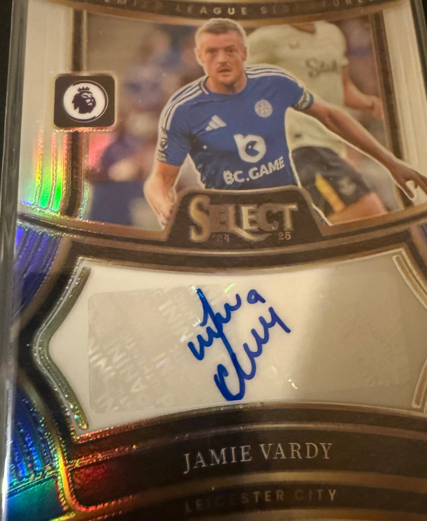Jamie Vardy Signed Panini Auto Card/ Leicester City 2024/25 Home Shirt- Deluxe Framed