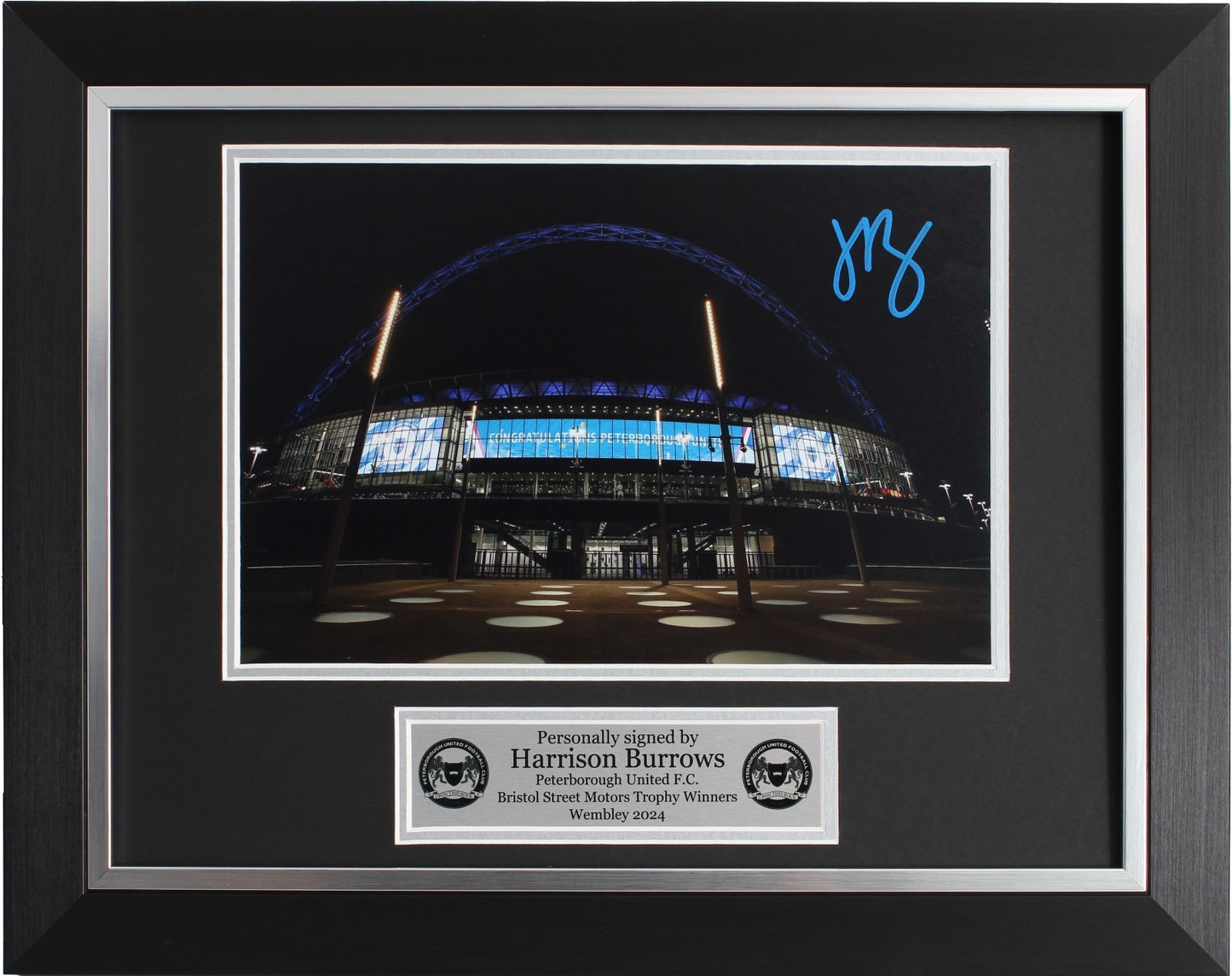 Harrison Burrows Signed Photo ‘Wembley Stadium’/Peterborough United Wembley Winners 2024- Deluxe Framed