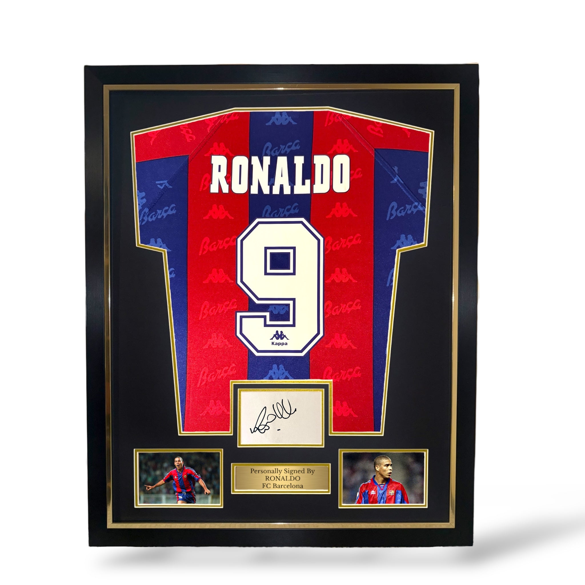 Ronaldo R9 Signed Card/ FC Barcelona 1996/97 Home Shirt- Deluxe Framed ...