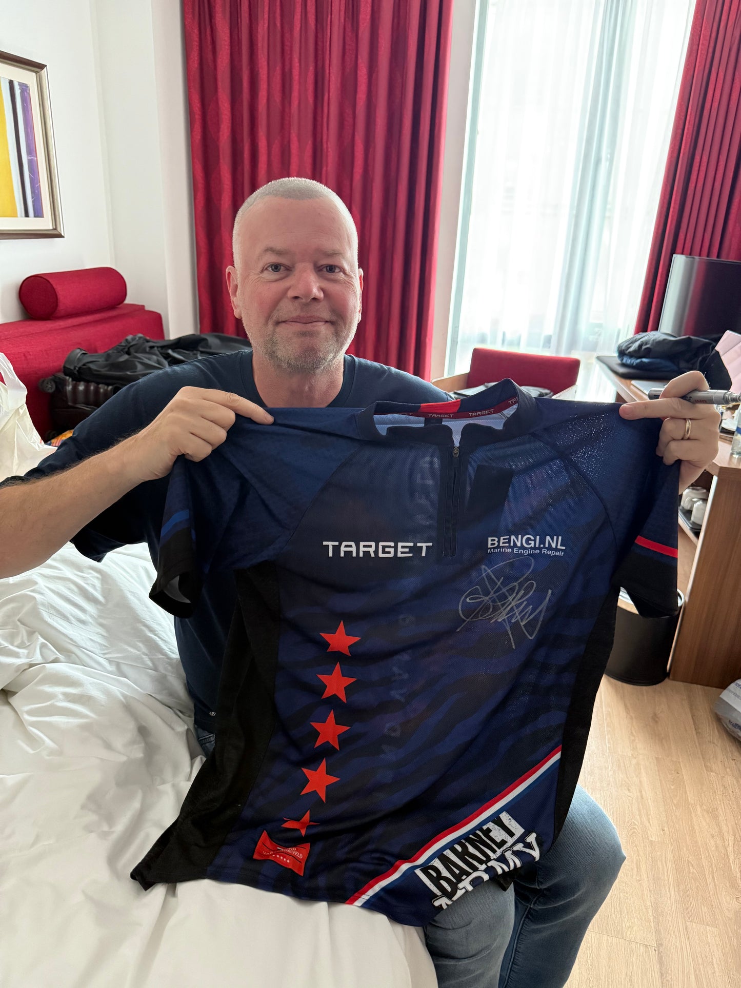 Michael Van Gerwen and Raymond Van Barneveld Signed Official Darts Shirts- Dual Deluxe Framed