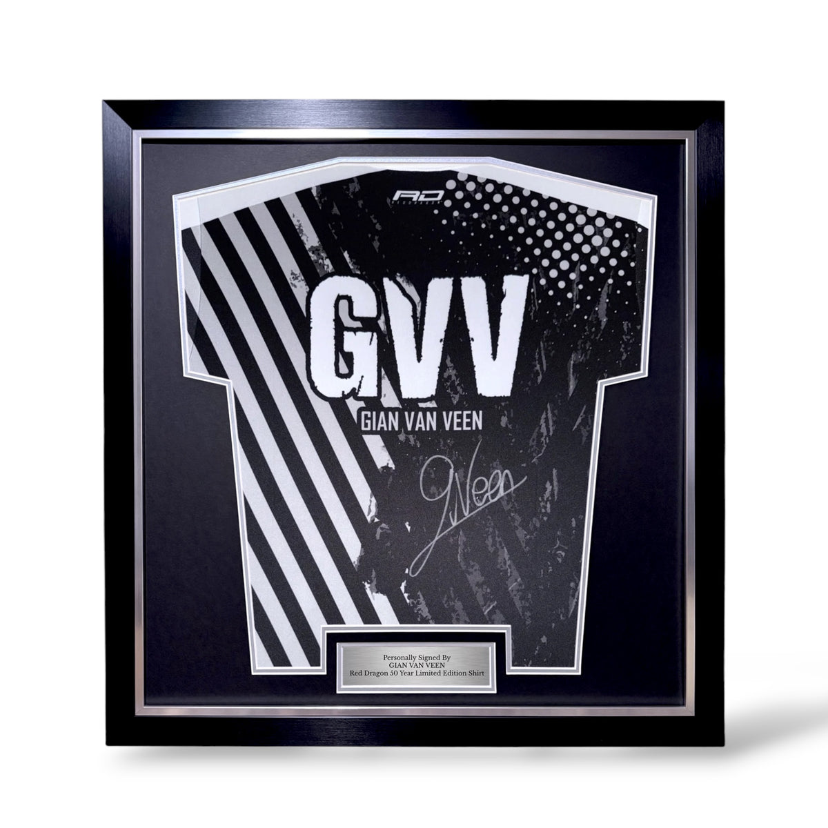 Gian Van Veen Signed Official Red Dragon 50 Years Anniversary Shirt- Simple Deluxe Framed