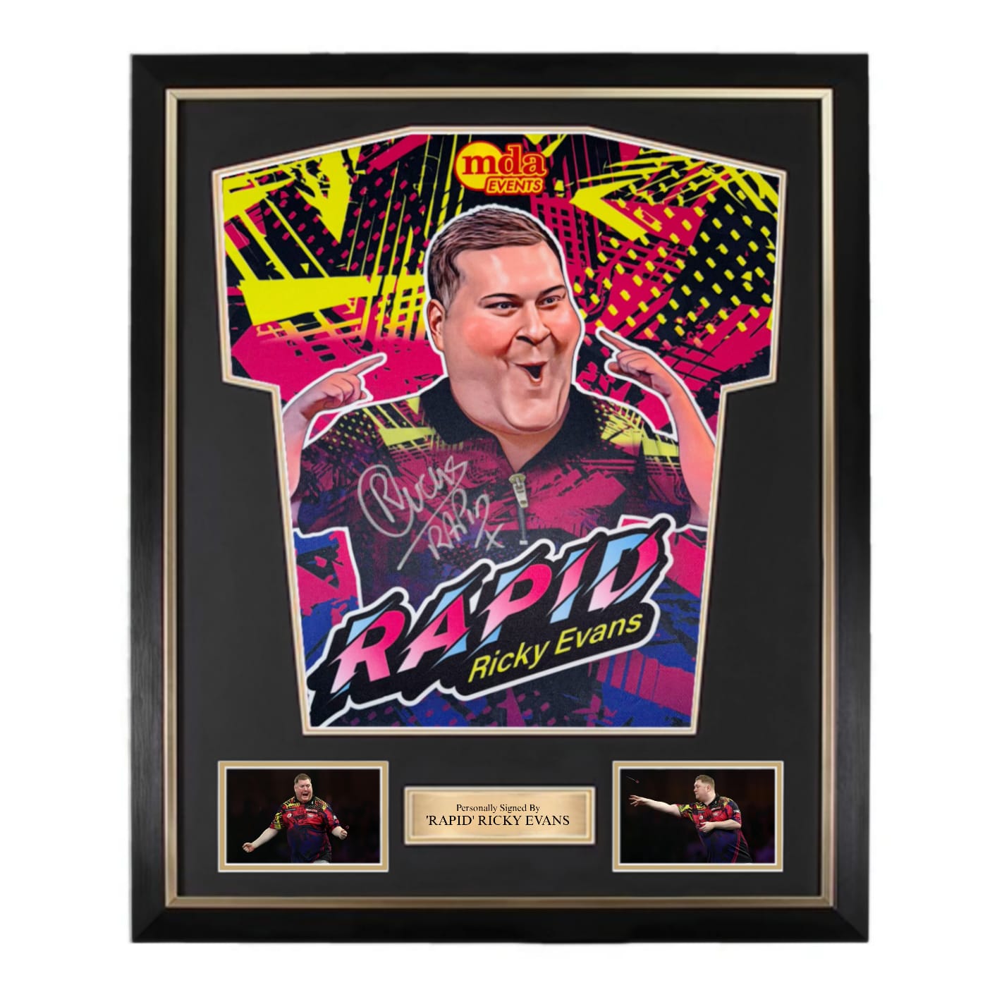 ‘Rapid’ Ricky Evans Rear Signed Darts Shirt- Deluxe Framed – Sportabilia