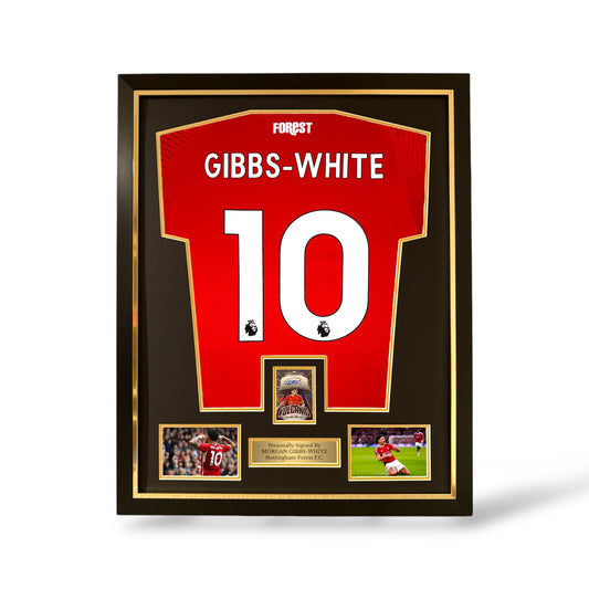 Morgan Gibbs-White Signed Panini Auto Card/ Nottingham Forest 2024/25 Home Shirt- Deluxe Framed