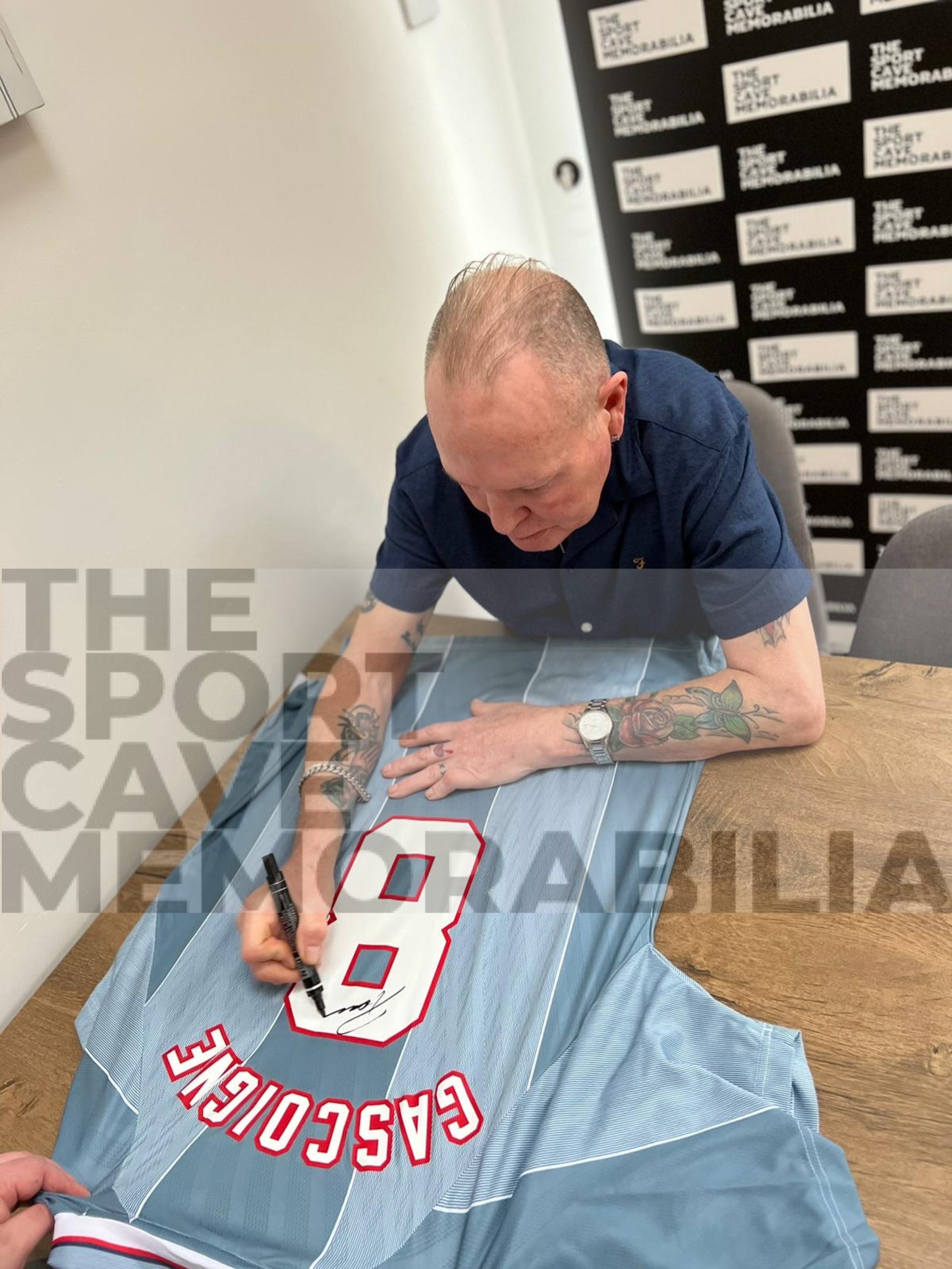 Paul Gascoigne ‘Gazza’ Signed England Euro 1996 Away Shirt- Deluxe Framed