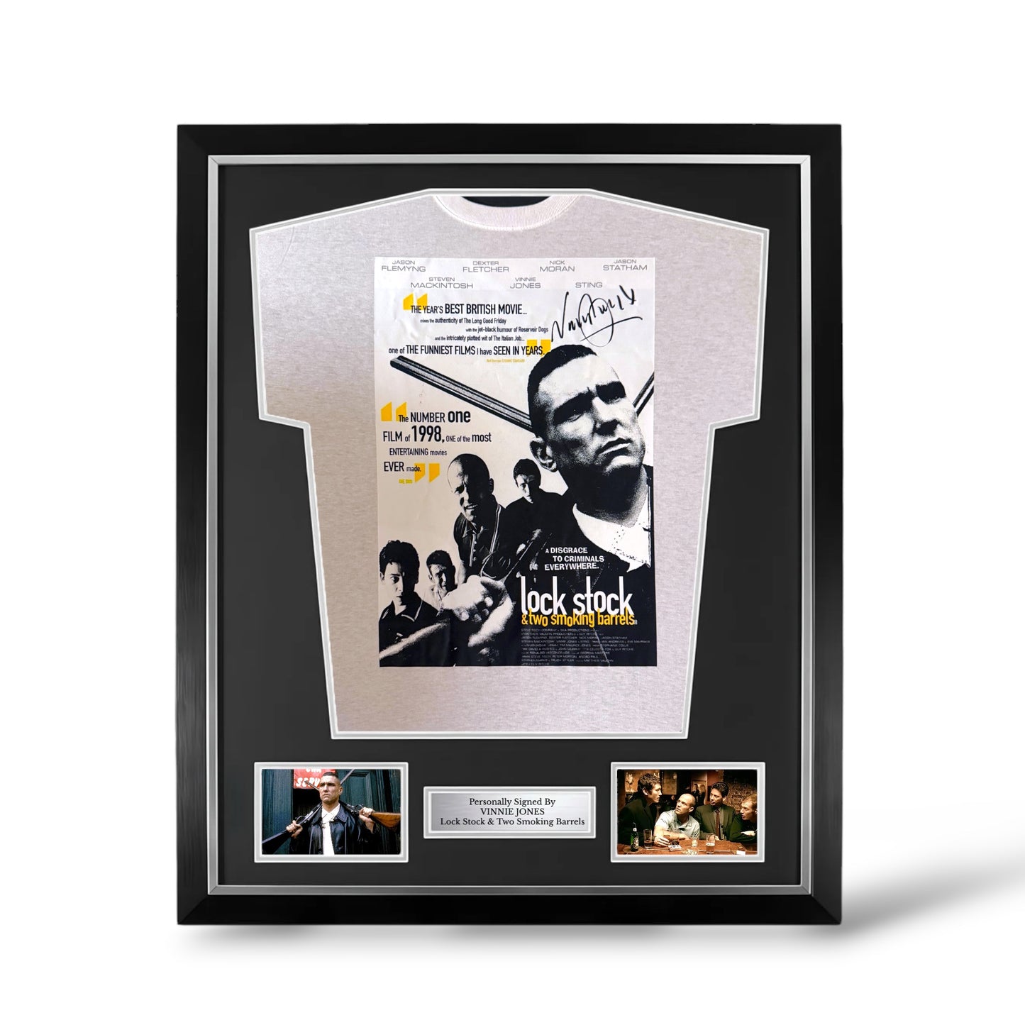 Vinnie Jones Signed Lock Stock T-Shirt- Deluxe Framed