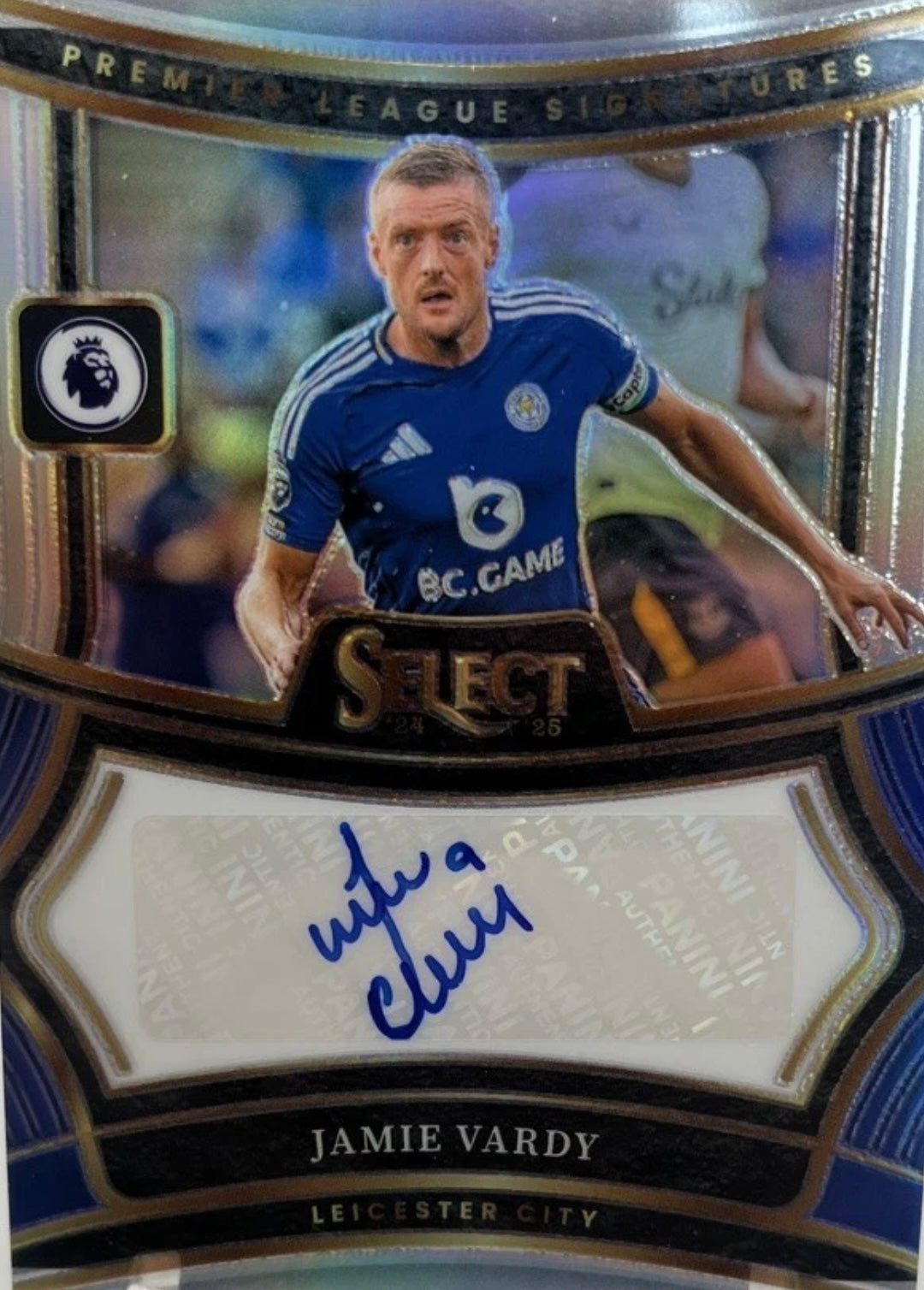 Jamie Vardy Signed Panini Auto Card/ Leicester City 2015/16 Home Shirt- Deluxe Framed