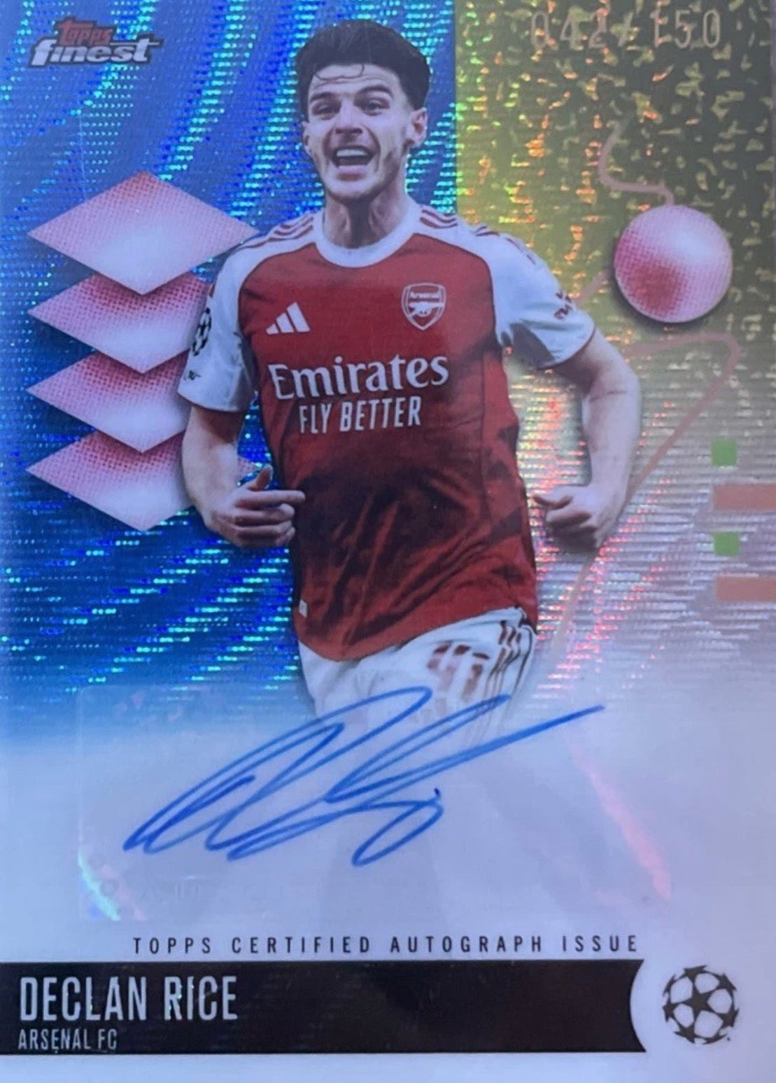 Declan Rice Signed Topps 42/150 Auto Card/ Arsenal 2026/27 Home Shirt- Deluxe Framed