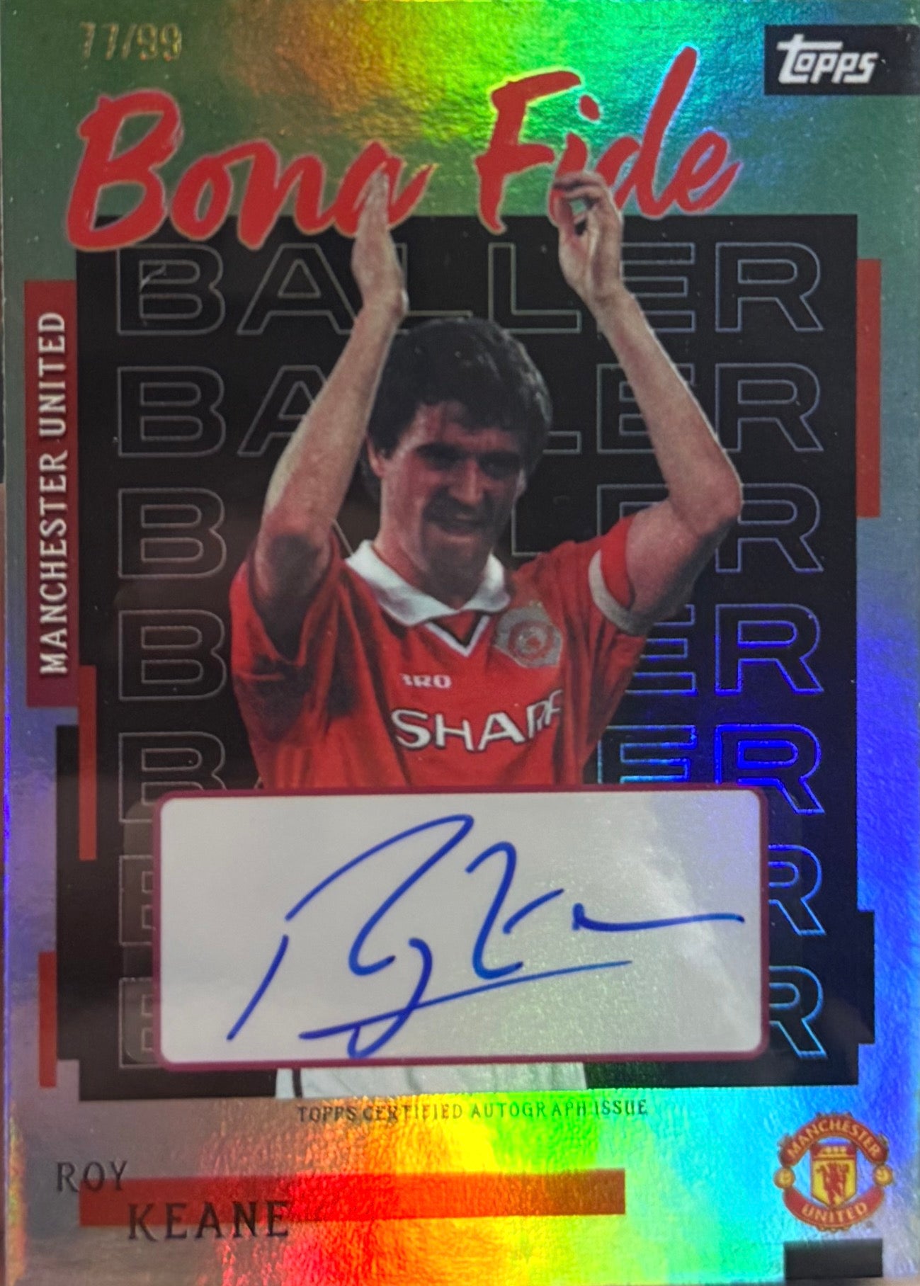 Roy Keane Signed Topps 77/99 Auto Card/ Manchester United 1998/99 Home Shirt- Deluxe Framed
