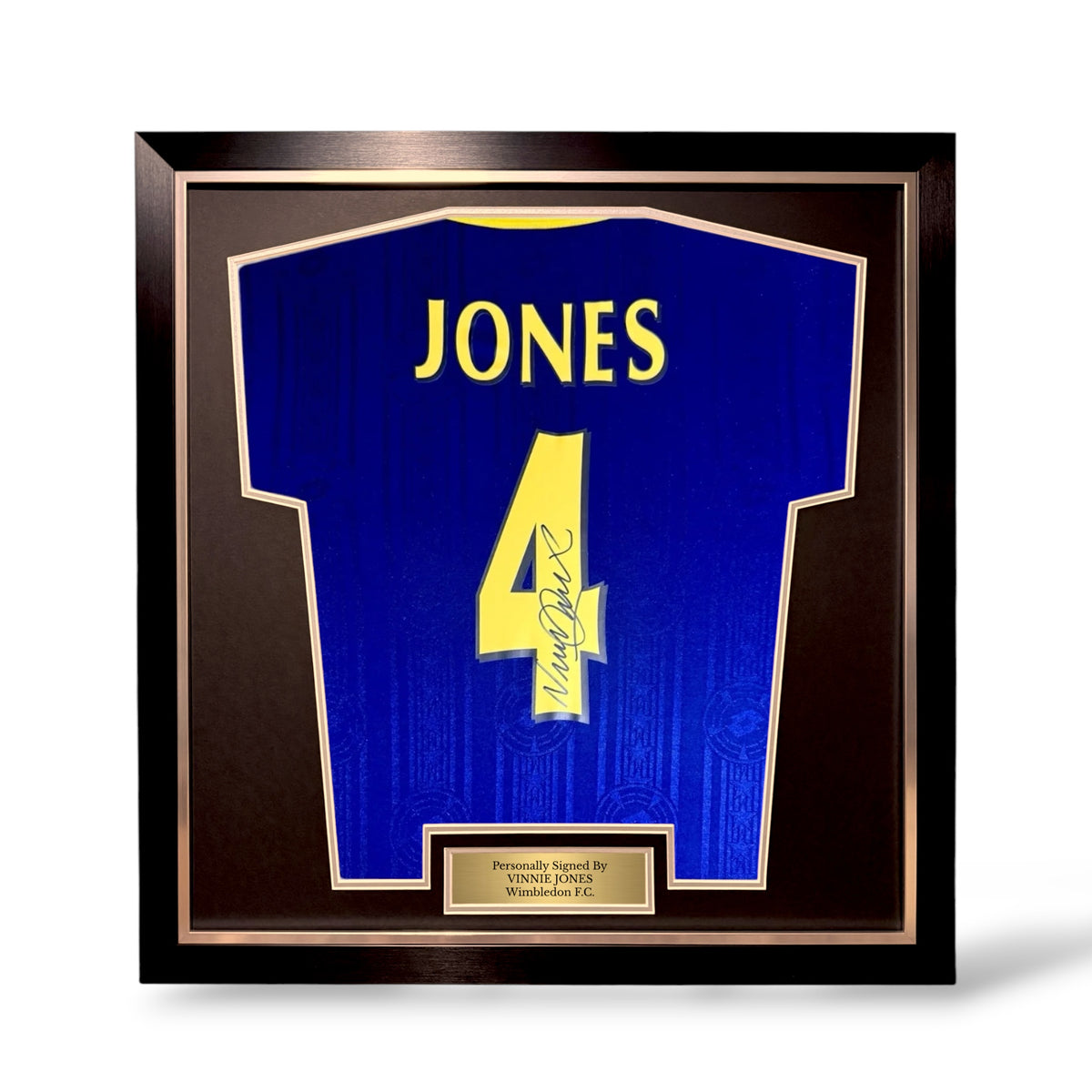 Vinnie Jones Signed Wimbledon 1997-98 Home Shirt- Simple Deluxe Framed