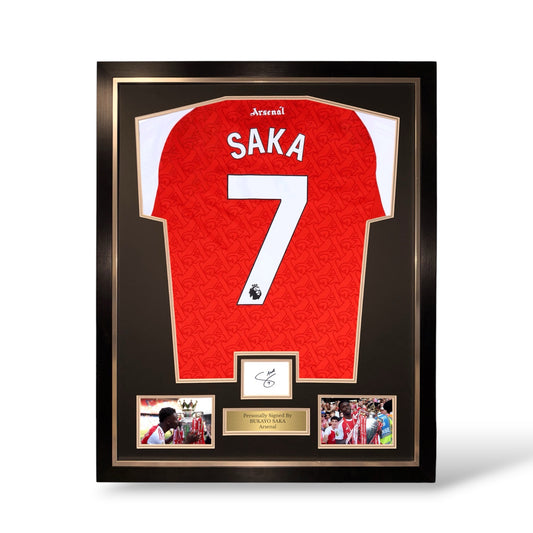 Bukayo Saka Signed Card/ Arsenal 2025/26 Home Shirt- Deluxe Framed