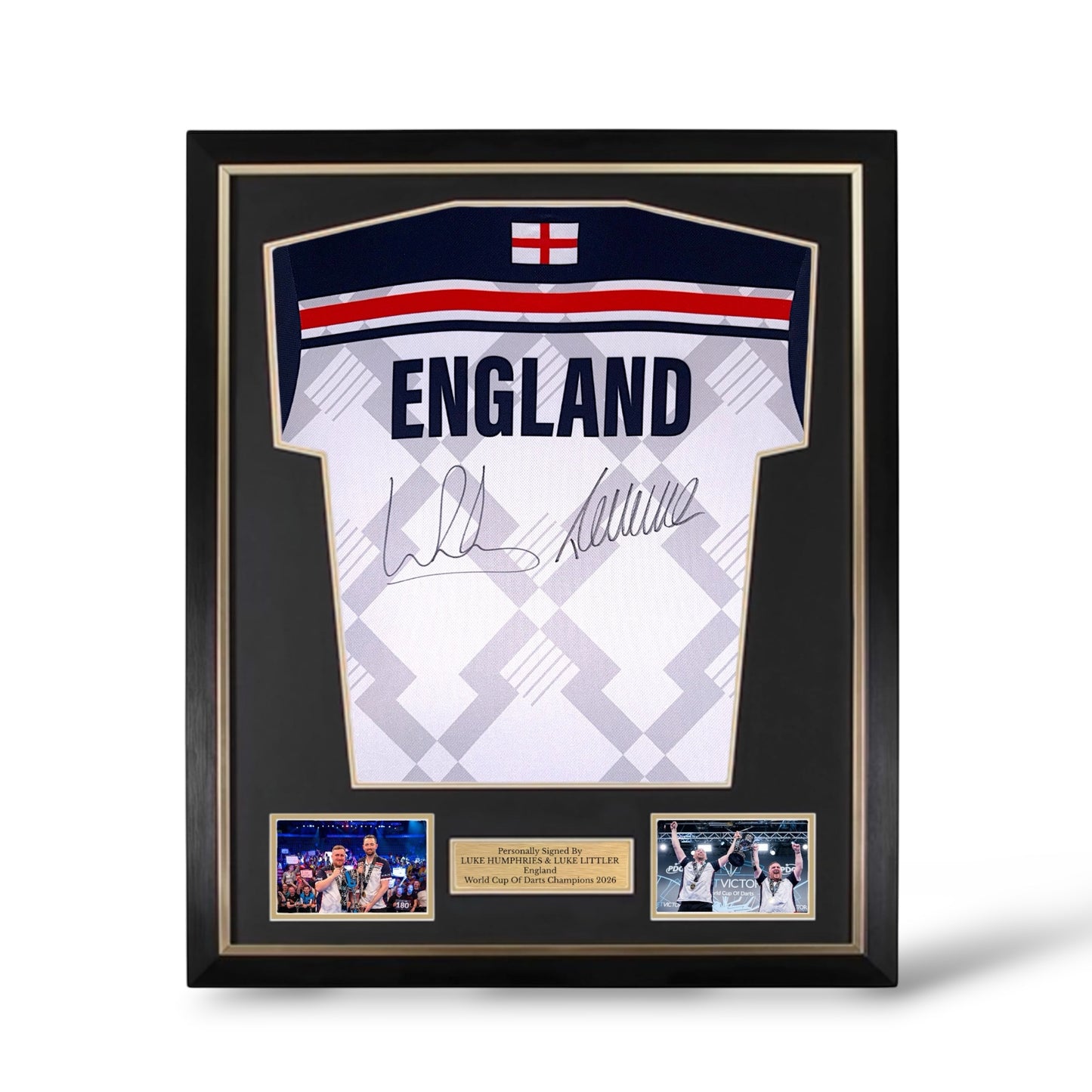 Luke Humphries and Luke Littler Signed England World Cup Of Darts 2026 Shirt- Deluxe Framed