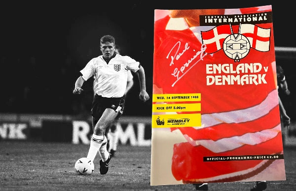 Paul Gascoigne Signed England Debut Programme- v Denmark 1988 Wembley Stadium