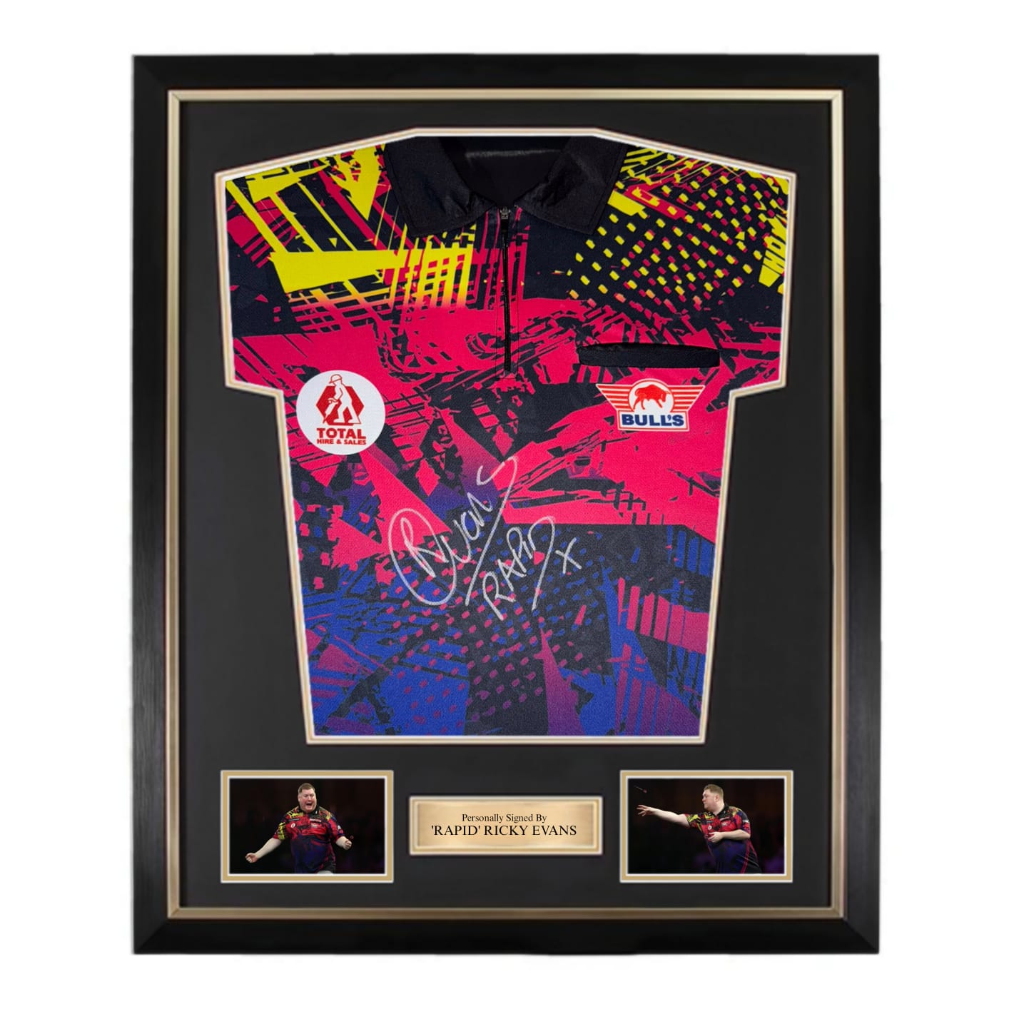 ‘Rapid’ Ricky Evans Front Signed Darts Shirt- Deluxe Framed – Sportabilia