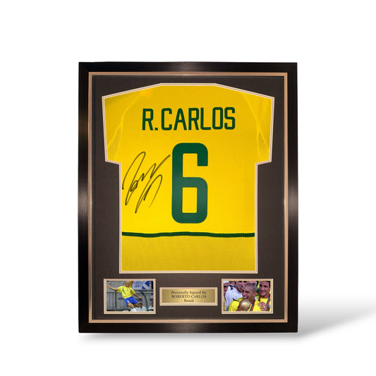 Roberto Carlos Signed Brazil 2002 Home Shirt- Deluxe Framed