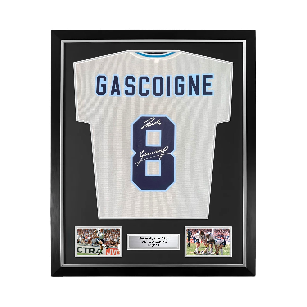 Paul Gascoigne Signed Official Score Draw Retro England Euro 1996 Home Shirt- Deluxe Framed