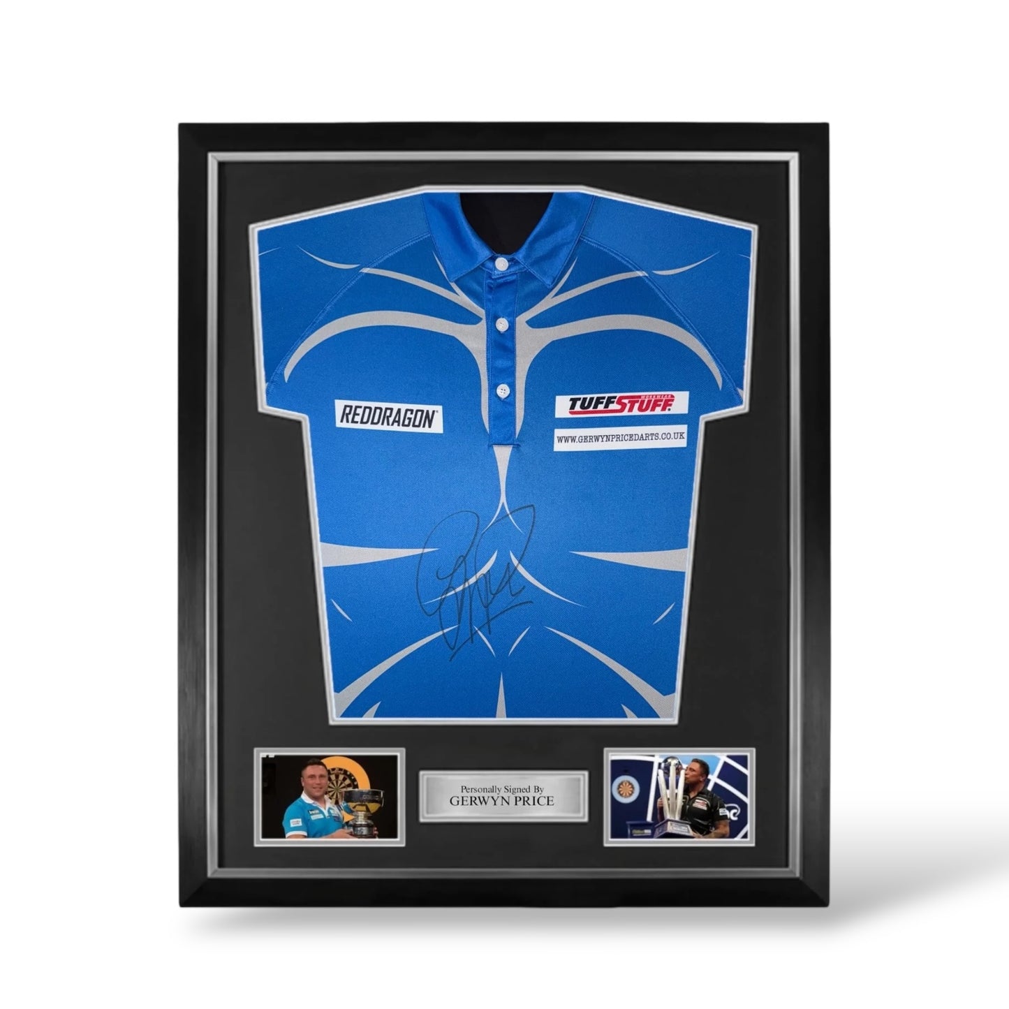 Gerwyn Price Signed Official Akuma Blue Darts Shirt- Deluxe Framed