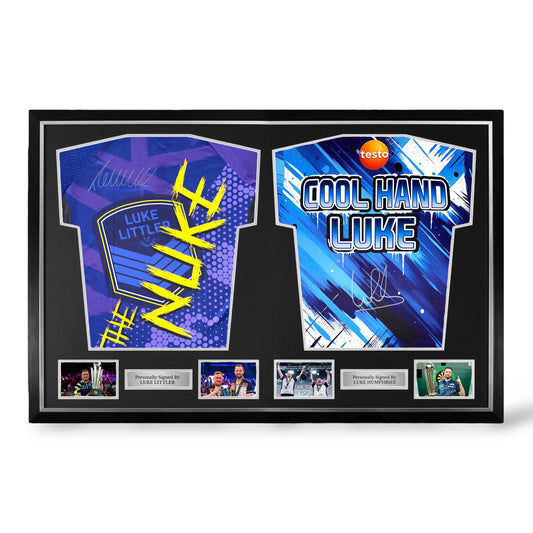 Luke Littler and Luke Humphries Signed Official Darts Shirts- Dual Deluxe Framed