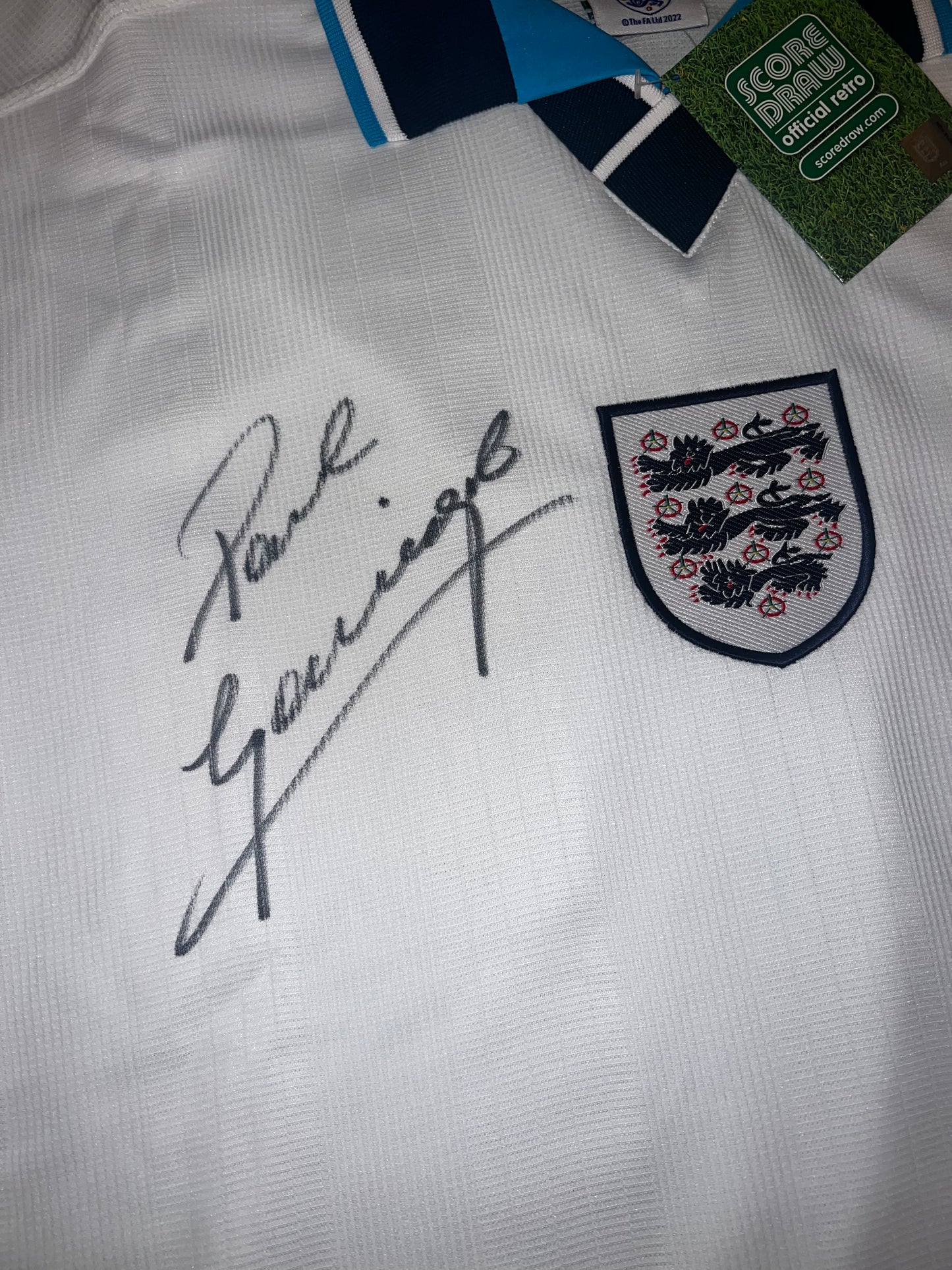 Paul Gascoigne ‘Gazza’ Front Signed Official Score Draw England Euro 1996 Home Shirt
