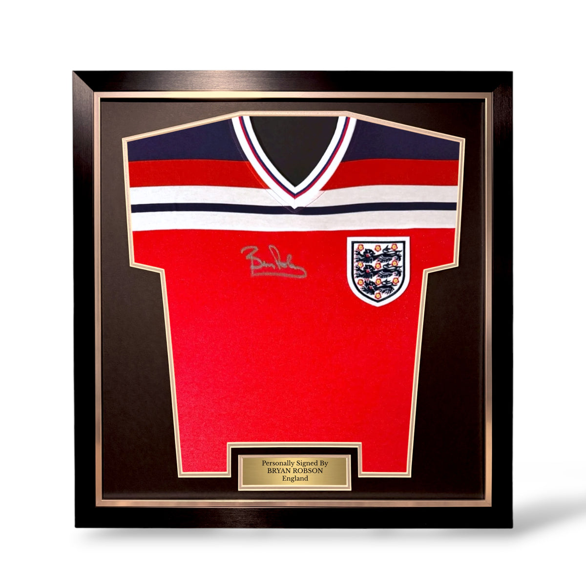 Bryan Robson Signed England 1982 Away Shirt- Simple Deluxe Framed