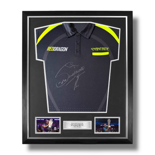 ‘Snakebite’ Peter Wright Signed Red Dragon Official Darts Shirt- Deluxe Framed