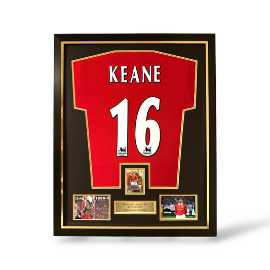 Roy Keane Signed Panini Auto Card/ Manchester United 1998/99 Home Shirt- Deluxe Framed