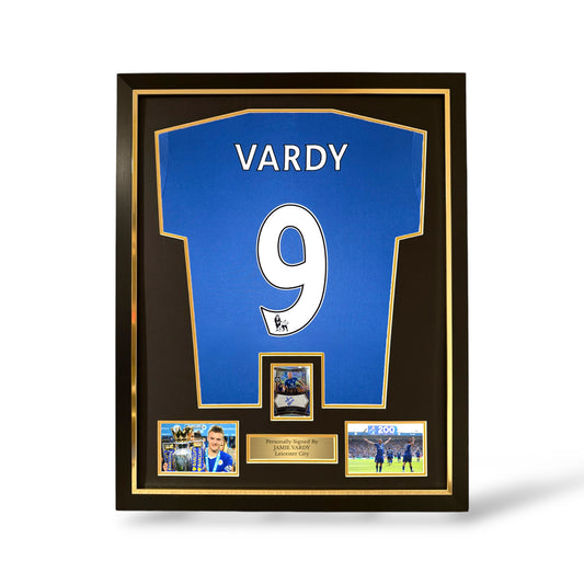 Jamie Vardy Signed Panini Auto Card/ Leicester City 2015/16 Home Shirt- Deluxe Framed