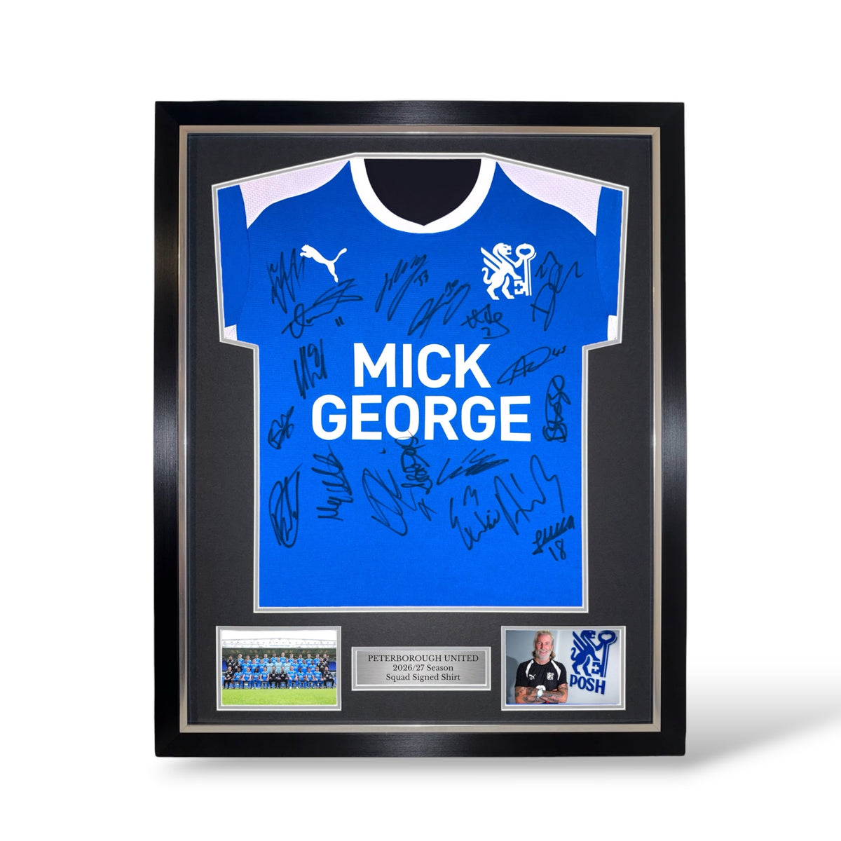 Peterborough United Squad Signed 2026/27 Season Home Shirt- Deluxe Framed
