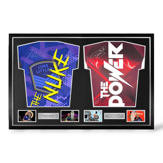 Phil Taylor and Luke Littler Signed Official Darts Shirts- Dual Deluxe Framed