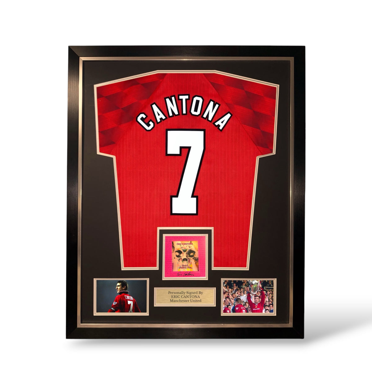 Eric Cantona Signed Album/ Man United 1996-98 Home Shirt- Deluxe Framed